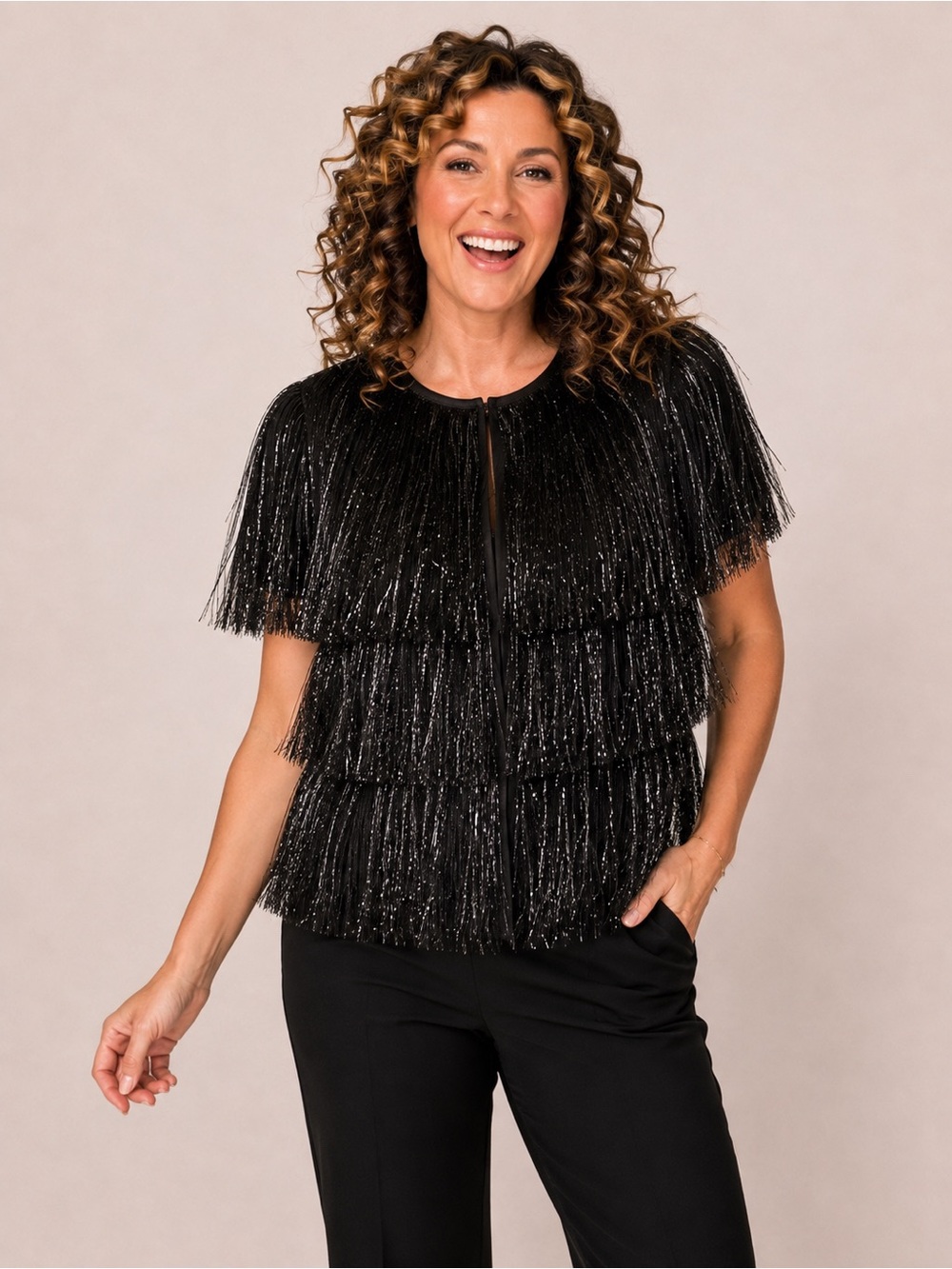 Fringe + Co. Handmade NOLA Black Metallic Tinsel Fringe Cape| Statement Piece